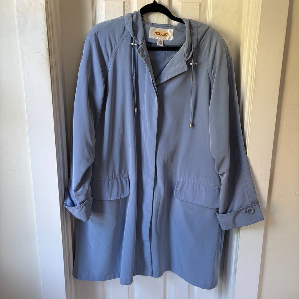 Talbots Hooded Rain Coat Zipper and Snap Front Closure Womens Large Periwinkle